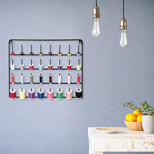 Haitarl 2 Pack 32-Spool Sewing Thread Rack, Wall-Mounted Sewing Thread Holder With Hanging Tools - Metal Black #TOP5