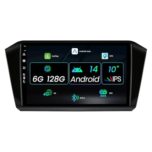 Autoradio Android 2 Din da 10 pollici IPS per VW Passat B8 2015-2019 - Carplay wireless -6G+128G - Fotocamera+MIC - Controllo del volante RDS WiFi BT DAB