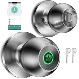 Smart Door Knob, Fingerprint Door Lock Smart Lock Biometric Door Lock Fingerprint Door knob with App Control Suitable for Bedroom,Cloakroom,Apartments Offices,Hotels(Satin Nickel)