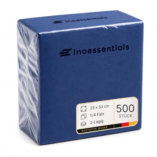 Inoverse 500 Stück Servietten 2-lagig 1/4-Falz 33 x 33 cm Blau Einfarbig Papierservietten Einweg für Hochzeit Party & Gastro Dekorative Tischservietten
