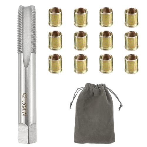 ZJIVQO Spark Plug Thread Repair Tool, High Speed Steel Tap, M14x1.25 Inserts and M16x1.25 Tap Set for Car, Engine Repair