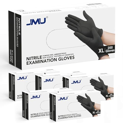 Image of JMU Black Nitrile Gloves XL Case of 1200, 3.5Mil, Latex-Free, Powder-Free | Disposable Exam Gloves for Medical, Food Prep, Cleaning