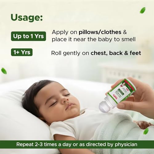Image of BabyOrgano Ayurvedic Cold Relief Roll On for Babies 0+ Months | With Eucalyptus, Tulsi & Lavender | Soothes Blocked Nose, Cough & Congestion | Camphor-Free | Pediatrician Tested, AYUSH Approved | 40ml (Pack of 1)