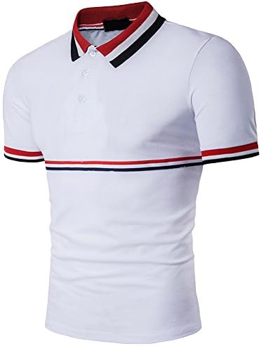 Cottory Men’s Fashion Stripe Contrast Color Short Sleeve Polo T Shirt