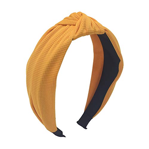 Bandana Headband for Women,MHDGG Solid Color Lattice Knot Headband Wide Headbands Turban Headband Hair Band Bandana Hairband Head Band Wrap with Bow Cloth Wrapped Headwear,Yellow