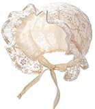 Baby Girls Boys Bonnet Newborn Infant Soft Double Layer Sun Hat Toddlers Lace Court Cap with Chin Strap Beige