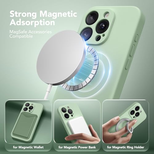 Image of Magnetic for iPhone 14 Pro Max Case, Compatible with MagSafe, [Full Camera Protection][Screen Protector] Silicone Shockproof Protective Phone Case for iPhone 14 Pro Max 6.7 inch, Light Cyan