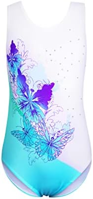 WanLiangJin Toddler Girls Gymnastics Leotards 4t 5t Colorful Aqua Floral Butterfly Athletic One Piece Dancewear Shiny Unitards for Kids Ropa de Gimnasia para niñas Tumbling Outfit