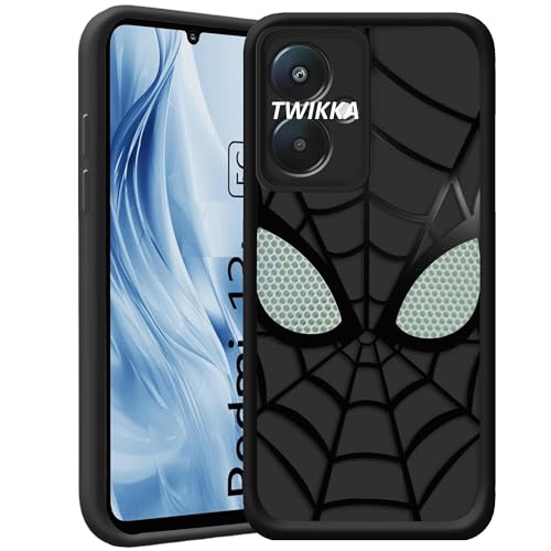 Image of Stylish Spider Back Case Cover Compatible for Mi Redmi 13 5G / Poco M6 Plus | Spidey Face Mask Case | Soft Silicone | Camera & Full Body Protection | Shock Proof | (Black)