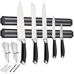 Magnetic Knife Holder for Wall - 15 Inch No Drill Knife Bar with Strong Double Row Magnets, Eco-Friendly & Waterproof Plastic, Holds Knives & Kitchen Tools Securely, Easy Peel & Stick Installation