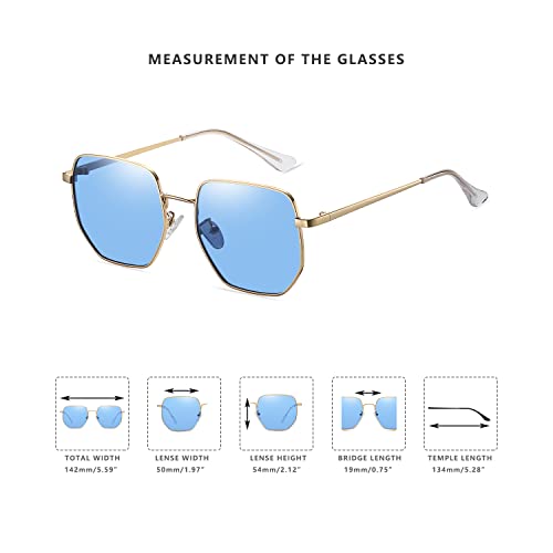 LASPOR Polarized Sunglasses for Women Men Trendy Metal Frame Polygon Mirrored Lens4