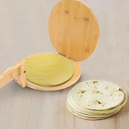 Depisuta Wooden Tortilla Press, Round Mexican Tortillera Presser with 50 Parchment Paper, Tortilla Maker for Homemade Mexican Taco, Pataconera, Dough Press, Roti Maker