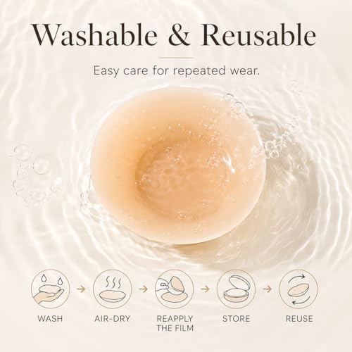 Image of LUCKMEEY Nipple Covers for Women, Ultra-Thin Reusable Silicone Pasties | Adhesive, waterproof silicone covers with tapered edges and travel case; two sizes designed for AA-E cups