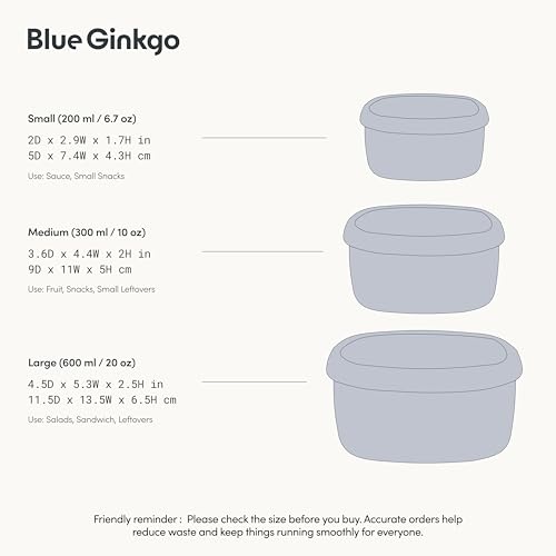 BLUE GINKGO Nesting Silicone Containers - Set of 3 Hard-Shell Silicone Food Storage Containers | BPA Free, Airtight, Dishwasher and Freezer Safe (6.7oz, 10oz, 20oz) - Grey by BLUE GINKGO - Image 3