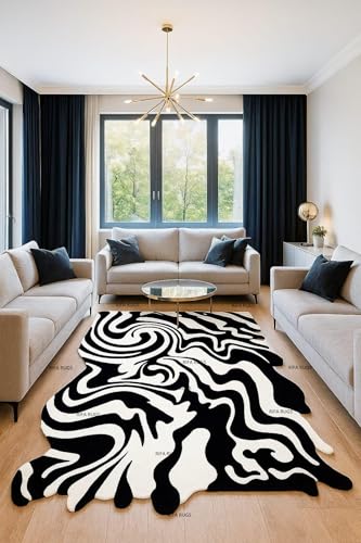 Image of Hand Tufted Carpet Nz Wool with Silk Abstract Design Non Slip Luxury Exclusive Rectangular Carpet for Living Room Bedroom (Size : 5x8 Ft, 152x244 CM), Multicolor