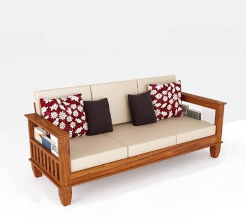 Image of Solid Sheesham Wood Sofa Set 3 Seater | Three Seater Sofa Set | Sofa Sets for Living Room | 3 Seater Sofa Set for Office & Lounge | Rosewood, Honey Finish