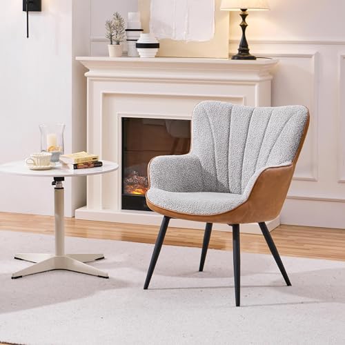 Sillón Moderno Tapizado Boucle Color Gris y Marrón miniatura 4