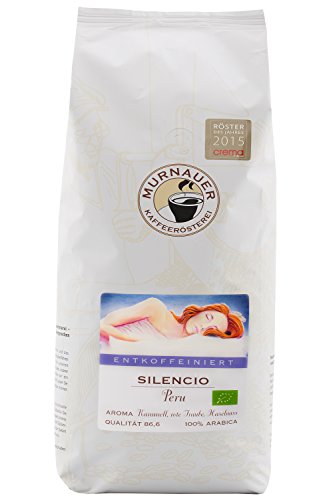 Murnauer Kaffeerösterei SILENCIO - Entkoffeiniertbohnen aus Peru - Premium Kaffee - frisch & schonend geröstet - ideal für Espresso und Filterkaffee - 250g ganze Bohne