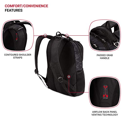 Image of SWISSGEAR Cecil Laptop Backpack, Fits Most 16-Inch Laptops, Three-Compartment Design, Airflow Back Panel, Black, 27.3L, 18-Inch