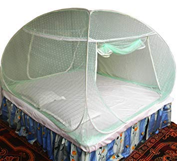 Polyester Adults Foldable Double Bed Embroidery Mosquito Net (Sea Green)-image-9