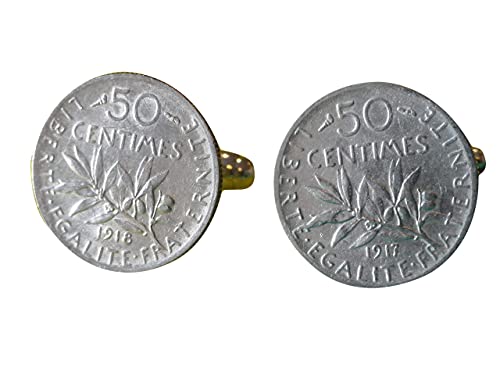 Sterling Silver French Coin Cufflinks, Lapel Pins, Tie Bars, Earrings,