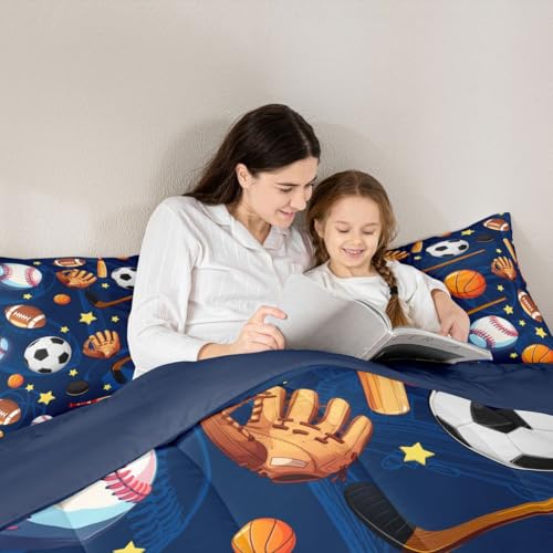 Image of Feelyou Soccer Basketball Comforter Set Twin Size 2 Pcs Kids Boys Girls