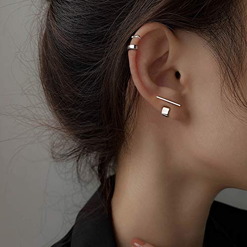 Stud Jacket Earrings 925 Sterling Silver Front Back Ear Cuffs Stud Earring for Women Men - Thumbnail 3