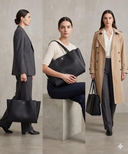 Image of Pure Vegan Leather Tote Bag for Women, Fully Embossed, Handbag, Shoulder Bag, Black