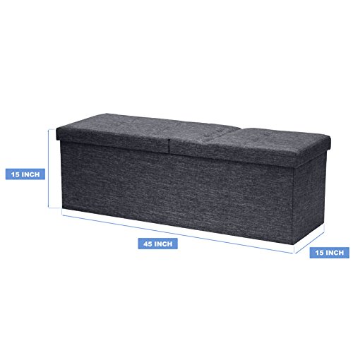 Otto & Ben [2Pc Set Folding Toy Box Chest With Smart Lift Top Linen Fabric Ottomans Bench Foot Rest For Bedroom And Living Room, 45", Dark Grey #TOP2