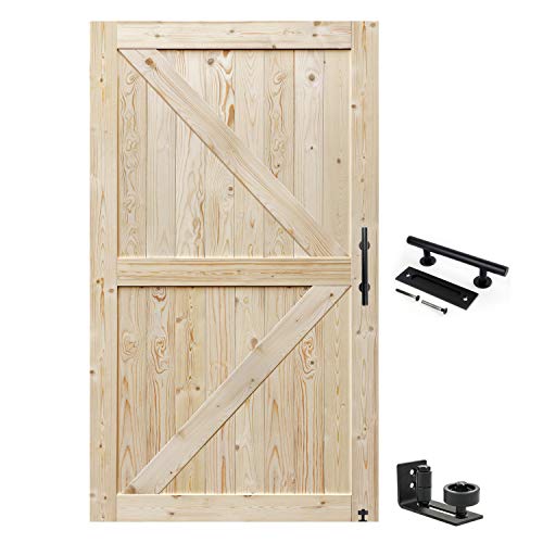 S&Z TOPHAND® 48 in x 84 in. Barn Door, 20-60 in Unfinished British Brace Barn Door/Modern Style/Solid Wood/Sliding Door/Simple Assembly is Required (48in)