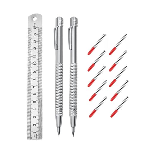 2 Piezas Punta de Trazar de Metal, Bolígrafos de Carburo de Tungsteno Lapiz de Grabado de Carburo con 10 Uds Puntas de Repuest para Metal Cerámica Azulejos Vidrio Madera Acero Inoxidable