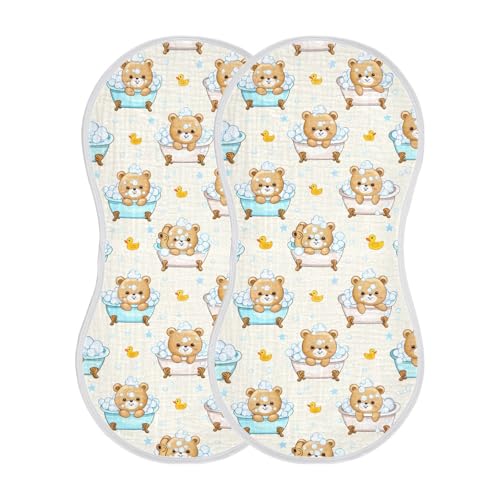 Bear Bath Baby Burp Cloths for Boys and Girls, Soft Muslin Spit Up Towels, 22"x11" Newborn Essentials for Feeding and Drooling, 2 Pack2