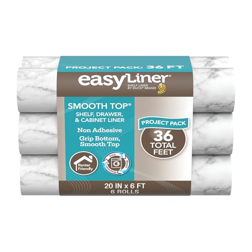 Smooth Top EasyLiner for Cabinets & Drawers, Easy to Install, Shelf Paper & Drawer Liner Non Adhesive, Non Slip Shelf Liner for Pantry, Kitchen Essentials, 20 in x 6 ft (6 Pack), 36 ft, Gray Marble