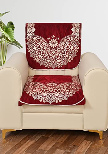Image of Sky Blue 5 Seater Sofa Cover (3+1+1) with Complete Cover Set - Soft Stretch Fabric, Couch Protector Heavy Fabric Sofa Slip Protector (Maroon)
