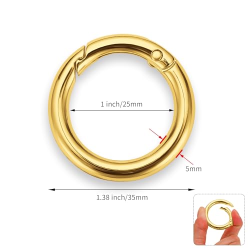 Image of Gkeygo Key Ring Clip, 1 Inch Keychain Rings, 8 Pack Round Carabiner Clip for Keys, Buckle, Bags, Purses - Key Chain Hooks Replacement Keychains Lanyard DIY Crafts, Gold