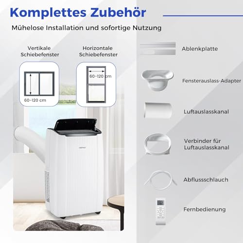 COSTWAY 14000 BTU mobile Klimaanlage mit Abluftschlauch, 4-in-1 Klimagerät mit Heizung, Lüfter & Entfeuchter, 24H Timer, Schlafmodus, Fernbedienung & Installationskit für Räume bis zu 65㎡ (Modell 2) – Bild 5