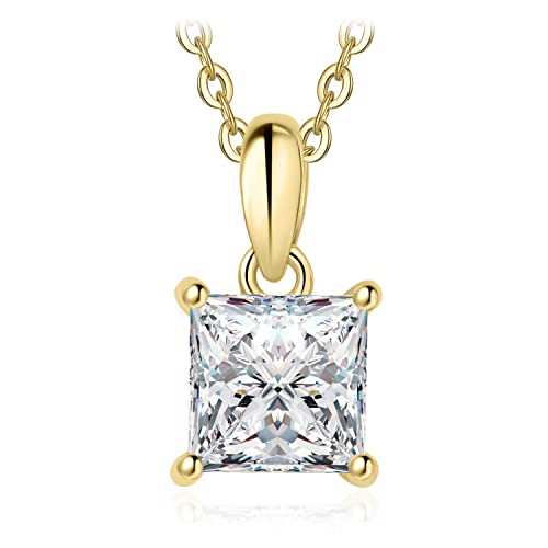 JewelryPalace Princess Cut 1ct Cubic Zirconia Solitaire Pendant Necklace for Women, 925 Sterling Silver Yellow Gold Plated Necklaces for Her, Classic Simulated Diamond Jewellery Set, 18 Inches chain