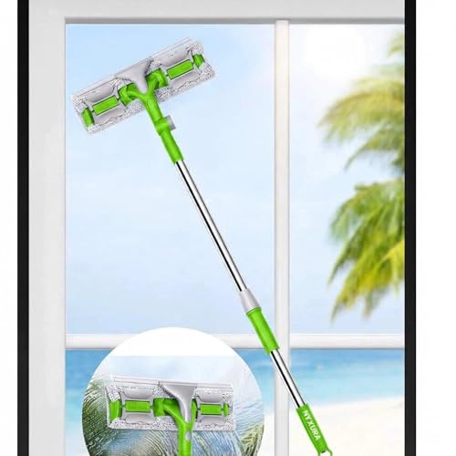 Image of 2-in-1 Solar Panel & Window Cleaner with Long Extendable Handle, Professional Squeegee & Scrubber Combo for Home, Glass, and Rooftop Cleaning
