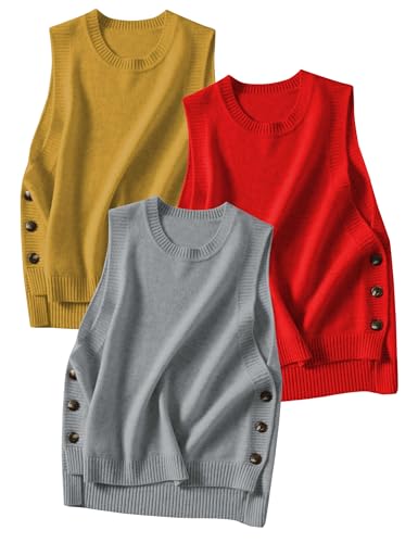Image of Mingzhu Womens Sleeveless Round Neck Pullover Low Ribbed Knit Sweater Vest