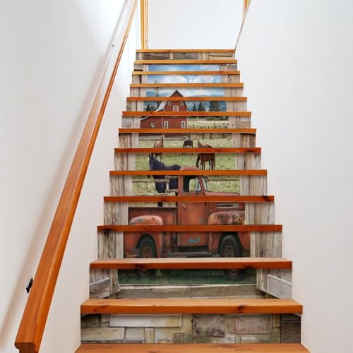 Brebasf Rustic Old Wooden Boards Farmhouse Self Adhesive Waterproof Stair