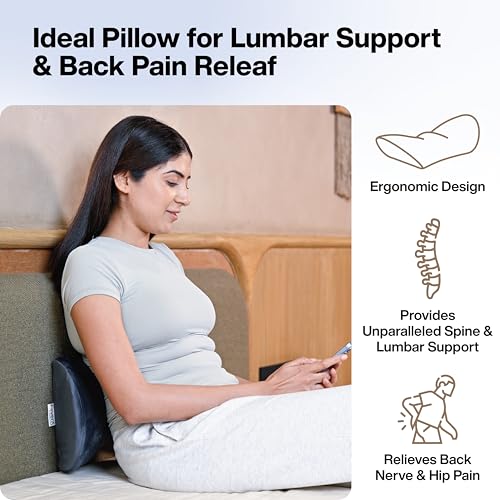 Image of FOVERA Contoured Lumbar Pillow for Sleeping Back Pain, Nerve Pain, Pregnancy, and Hip Pain Relief - Orthopedic Memory Foam with Breathable and Washable Cover (Velvet Dark Grey)