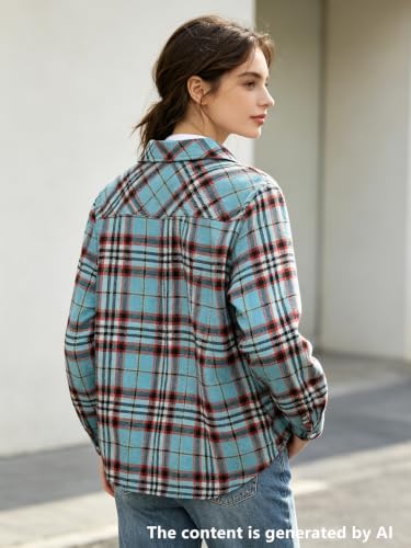 Image of SANGTREE Women and Girls Long Sleeve Flannel Casual Button Down Plaid Shirt