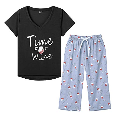 Capri Pajama Set For Women Plus Size - Soft 2 Piece Lounge Set, Crew Neck Sleepwear Tops & Pants