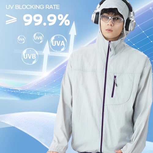 Image of Venzina Men's UPF 50+ Sun Protection Jacket, 4-Way Stretch Quick-Dry Windbreaker with Breathable Mesh & Elastic Cuffs, Sunscreen Jacket for Men - Hiking, Travel