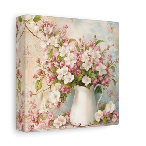 Tableau vintage fleurs roses et blanches souvenir bucolique