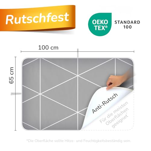 smart&gentle Super Soft Bügeldecke für Tisch hitzebeständig - 100x65cm - rutschfeste Bügelunterlage mit Feuchtigkeitsschutz für Dampfbügeleisen, Bügelmatte Made in Germany