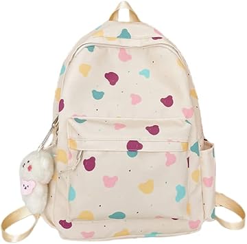 Cute Backpack with Bear Aesthetic Accessories Kawaii stuff Y2K Backpack Preppy Shoulder Bookbag Heart Shape