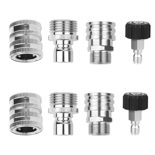 lasuroa Set di 8 Adattatori per Idropulitrice, Acciaio Inossidabile M22-14mm a 0,95cm Kit di Sgancio Rapido da 1,9cm a 1,27cm Kit Collegamento Rapido per Idropulitrice