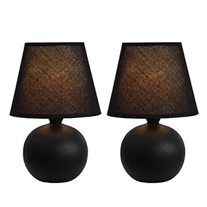 Simple Designs LT2008-BLK-2PK Mini Ceramic Globe Table Lamp 2 Pack Set with Matching Fabric Shade, Black