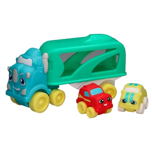 JC TOYS- Mi Primer camión transportador Coches Lots to Play Toys, Incluye camión y 2 Coches Blandos, fomenta la imaginación y Creatividad, Multicolor, Unisex, +18 Meses,81511